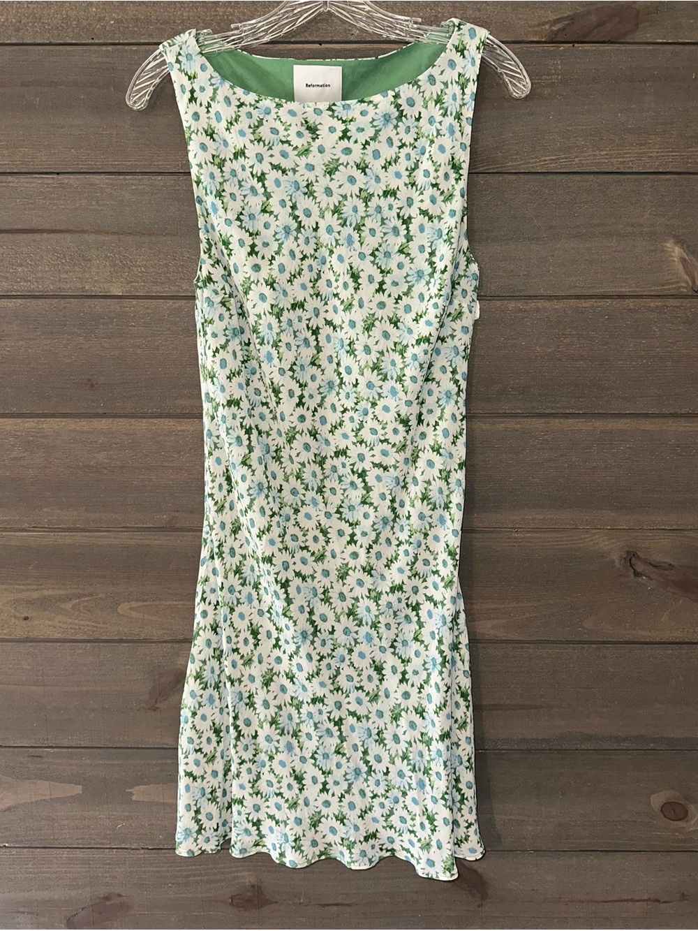 REFORMATION Sleeveless Floral Shift Dress in White & Green